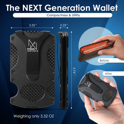 Tactical Wallet Carbon Fiber Money Clip RFID Blocking ID Credit Card Holder
